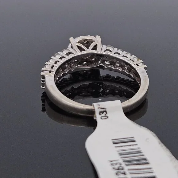 14K White Gold Diamond Halo 2 Row Engagement Ring 1.02TCW Size 6.75